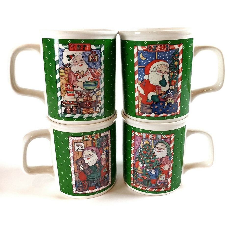 Vintage Christmas Enesco Santa Claus 1990 Cup Mugs